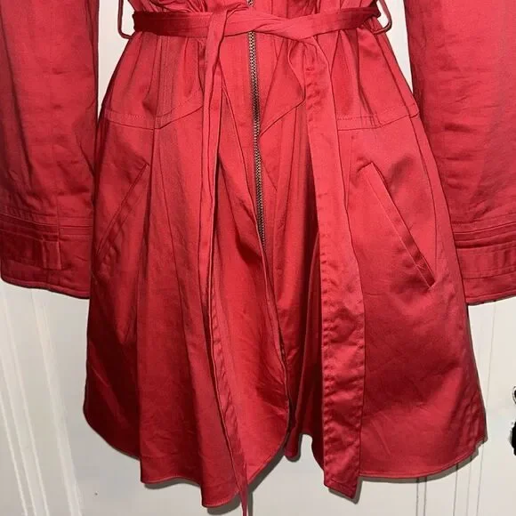 Elle red ruffle & zip front all weather‎ or rain cotton/spandex short coat - Picture 4 of 11
